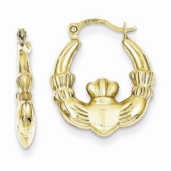10k Yellow Gold Claddagh Hollow Hoop Earrings