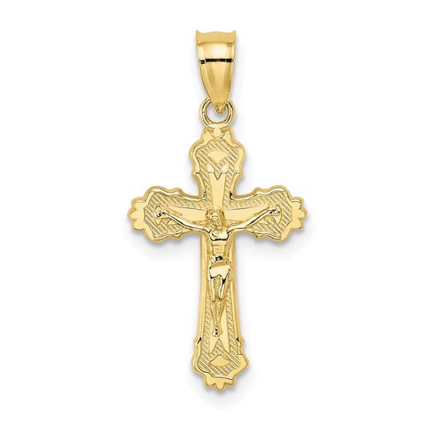 Textured Scalloped Edge Crucifix Charm in 10k Gold