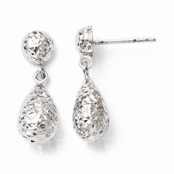 10k White Gold Diamond-cut Post Dangle Earrings