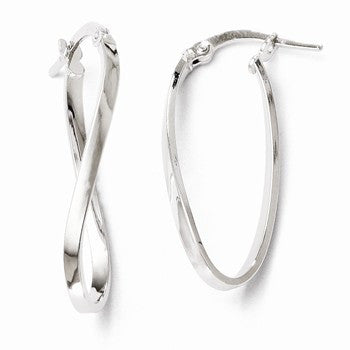 10k White Gold Polished Oval Hinged Hoop Earrings