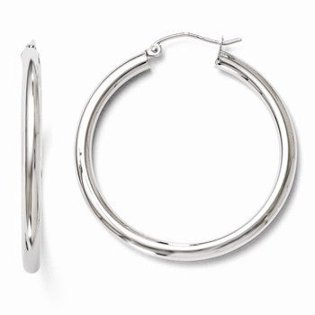 10k White Gold Polished Hinged Hoop Earrings