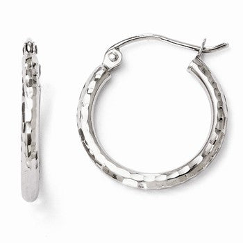 10k White Gold Diamond-cut Hinged Hoop Earrings