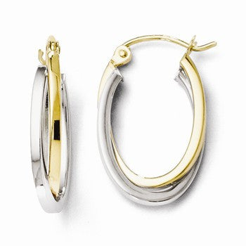 10k Two-Tone Polished Hinged Hoop Earrings