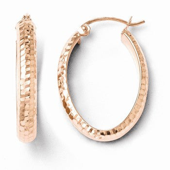 10k Rose Gold Diamond-cut Oval Hinged Hoop Earrings