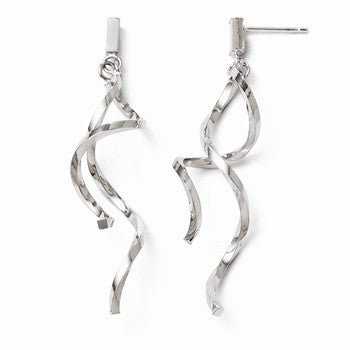 10K White Gold Polished Twisted Post Dangle Earrings