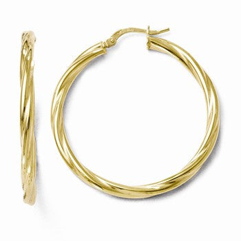 10k Yellow Gold Polished Twisted Hinged Hoop Earrings