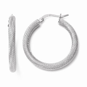 10k White Gold Textured Hinged Hoop Earrings