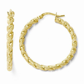 10k Yellow Gold Polished & Textured Twisted Hinged Hoop Earrings
