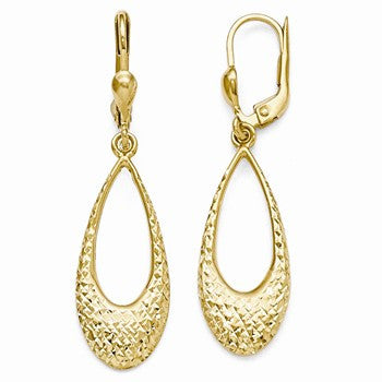 10k Yellow Gold Polished & Diamond-cut Dangle Leverback Earrings