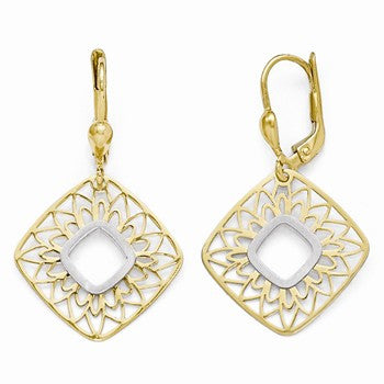 10k Two-tone Polished & Satin Dangle Leverback Earrings