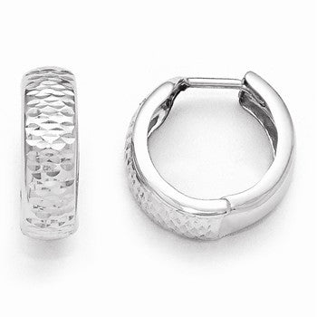 10k White Gold Polished & Diamond-cut Hoop Earrings