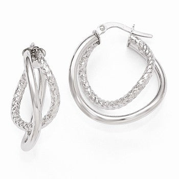 10k White Gold Polished & Textured Fancy Hoop Earrings