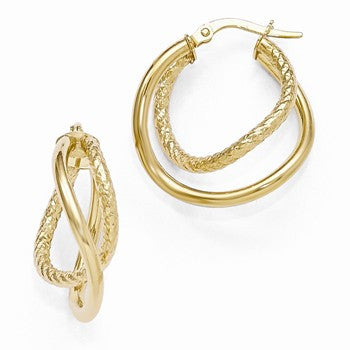 10k Yellow Gold Polished & Textured Fancy Hinged Hoop Earrings