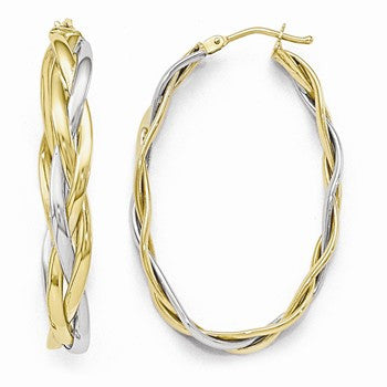 10k Two-Tone Polished Braided Hoop Earrings