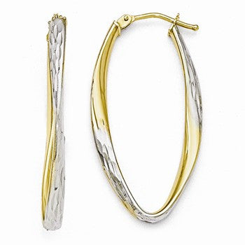 White Rhodium-plated 10k Yellow Gold Diamond-cut Hoop Earrings