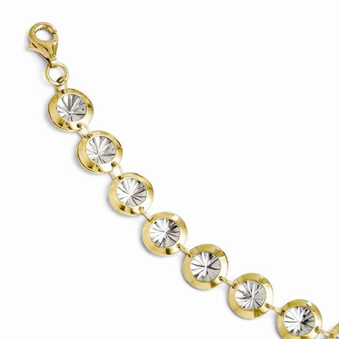 10K Yellow Gold with Rhodium Polished and Diamond-Cut Bracelet