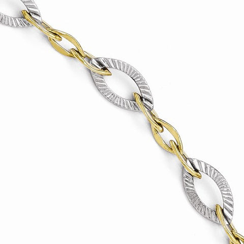 10K White and Yellow Gold Polished and Textured Link Bracelet