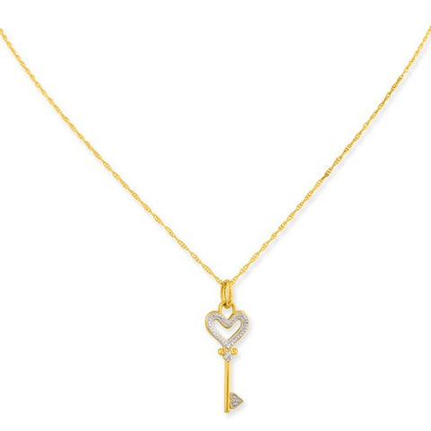 10K Two-Tone & Rhodium Heart Key Charm