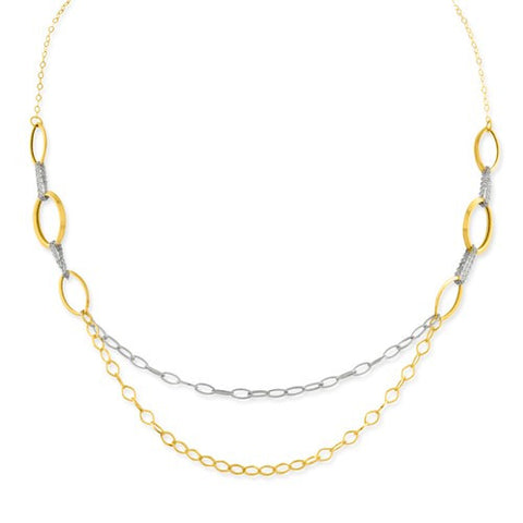 10K Two-Tone Link Bib Large Oval Cirlces- Adjustable, 18 inch, Jewelry Chains and Necklace