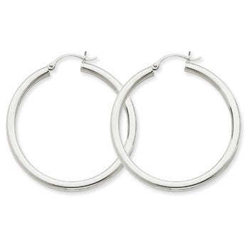 10k White Gold 3mm Round Hoop Earrings