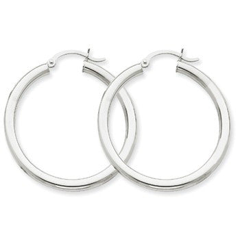 10k White Gold 3mm Round Hoop Earrings