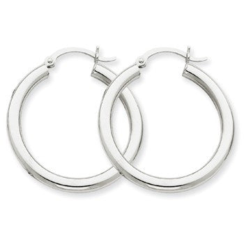 10k White Gold 3mm Round Hoop Earrings
