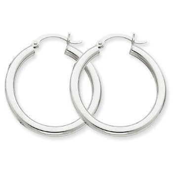 10k White Gold 3mm Round Hoop Earrings