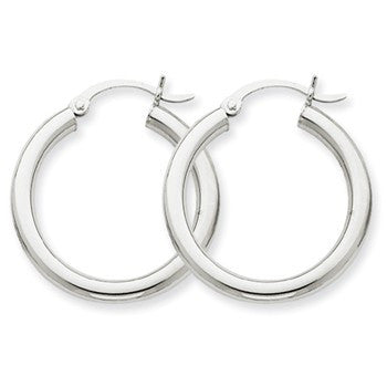 10k White Gold 3mm Round Hoop Earrings