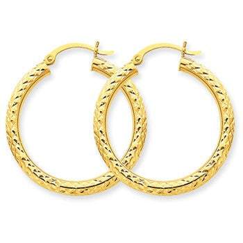 10k Yellow Gold Diamond-cut 3mm Round Hoop Earrings