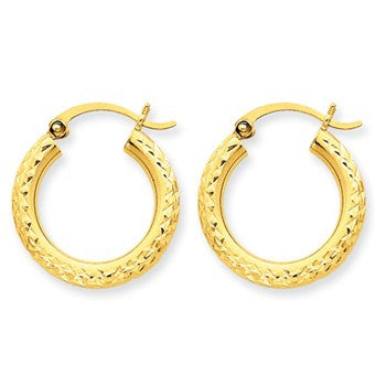 10k Yellow Gold Diamond-cut 3mm Round Hoop Earrings