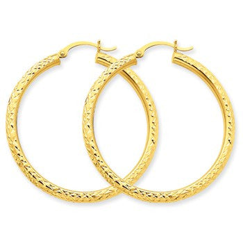 10k Yellow Gold Diamond-cut 3mm Round Hoop Earrings