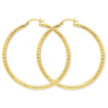 10k Yellow Gold Diamond-cut 3mm Round Hoop Earrings