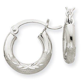 10k White Gold Satin Diamond-cut 3mm Round Hoop Earrings