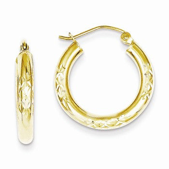 10k Yellow Gold Diamond-cut 3x20mm Hollow Tube Hoop Earrings