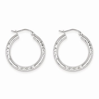 10K White Gold Diamond-cut 3mm Hoop Earrings