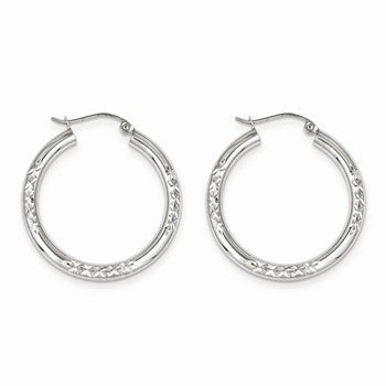 10K White Gold Cut 3mm Hoop Earrings