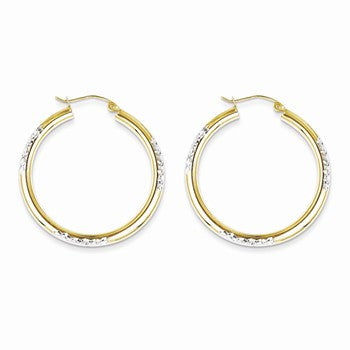 10K Yellow Gold Rhodium Plated Diamond-cut 3mm Hoop Earrings