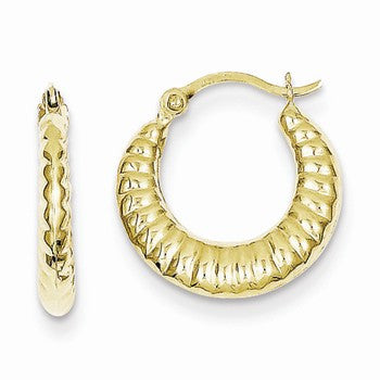 10k Yellow Gold Scalloped Hollow Hoop Earrings