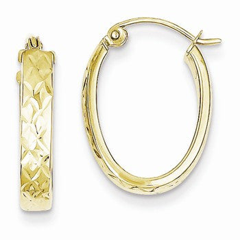 10k Yellow Gold Diamond-cut Oval Hoop Earrings