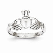 10k White Gold Polished Claddagh Ring