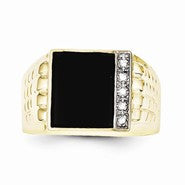 10k Yellow Gold Onyx & Diamond Men's Ring