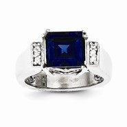 10k White Gold Diamond and Sapphire Ring