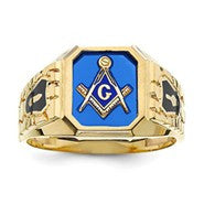 10k Yellow Gold Blue Acrylic Men's Masonic Ring