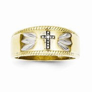 10k Yellow Gold Diamond Trio Men's Cross Wedding Band