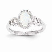 10k White Gold Genuine Opal Diamond Ring