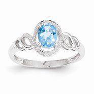 10k White Gold Light Swiss Blue Topaz Diamond Ring