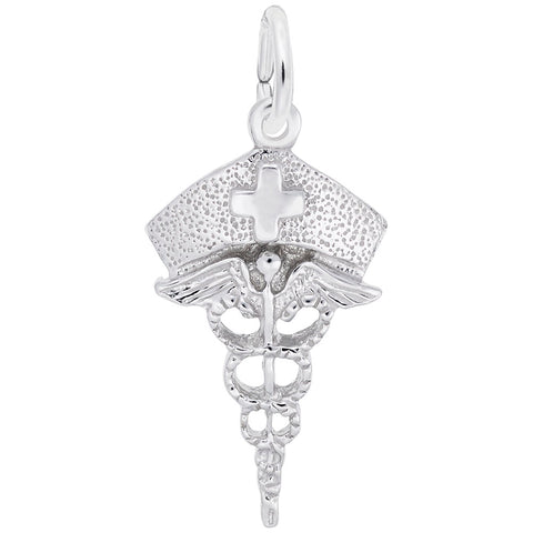 Caduceus Nurse Hat Charm In 14K White Gold