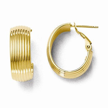 14k Yellow Gold Polished & Texured Hoop Earrings