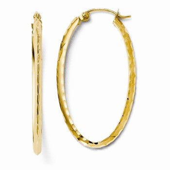 14k Yellow Gold Diamond-cut Oval Hoop Earrings