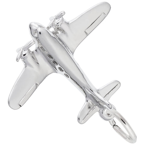 Airplane Charm In 14K White Gold